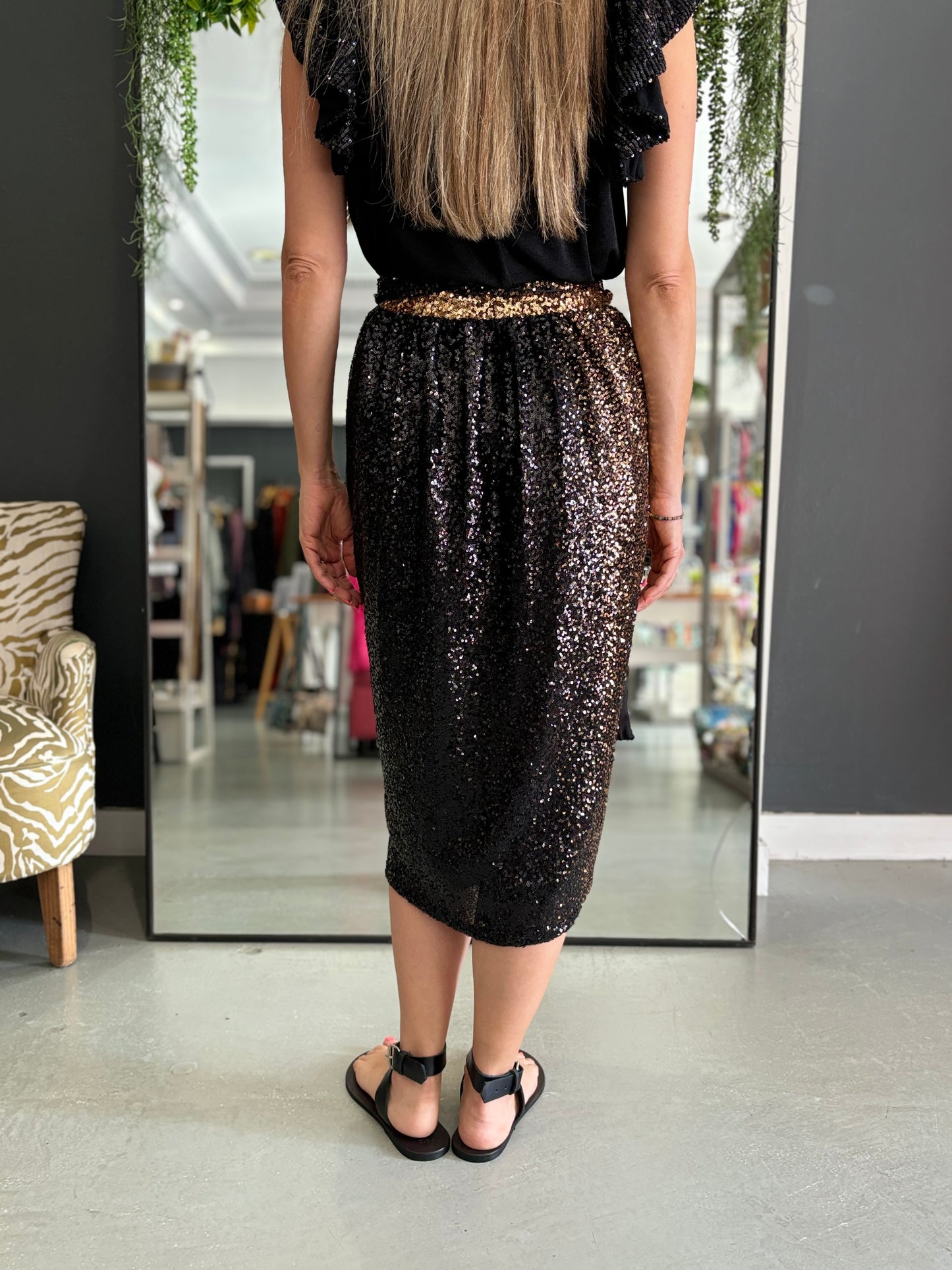 Black Gold Ombré Sequins Wrap Skirt