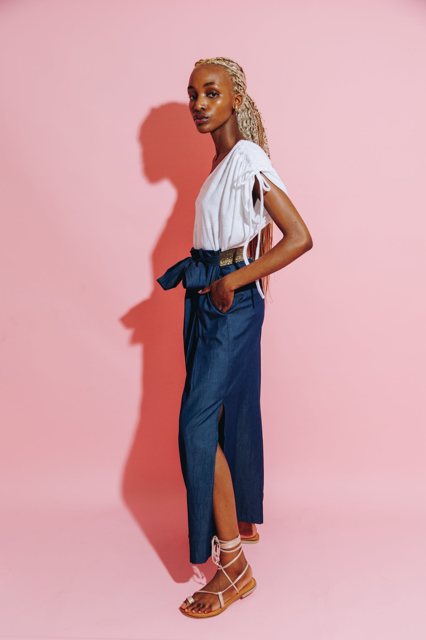 Wide Leg Trouser - Chambray Denim Look