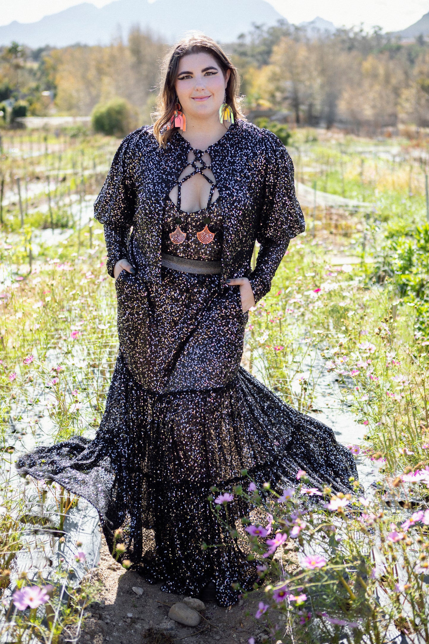 Sequins Tiered Maxi Skirt