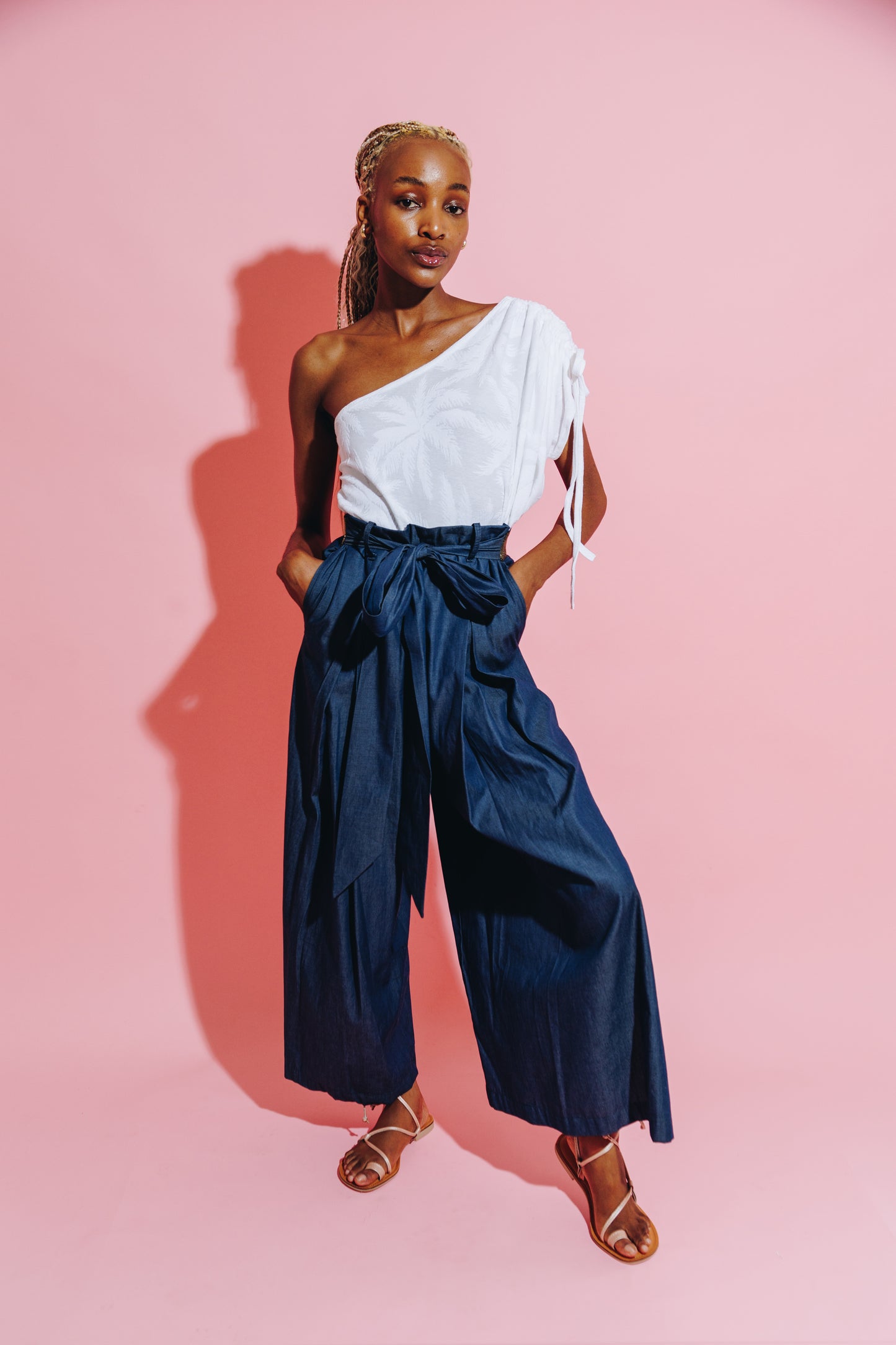 Wide Leg Trouser - Chambray Denim Look