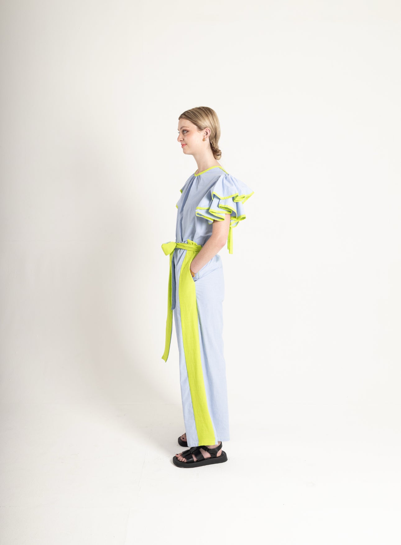 Neon Trim Ruffle Top