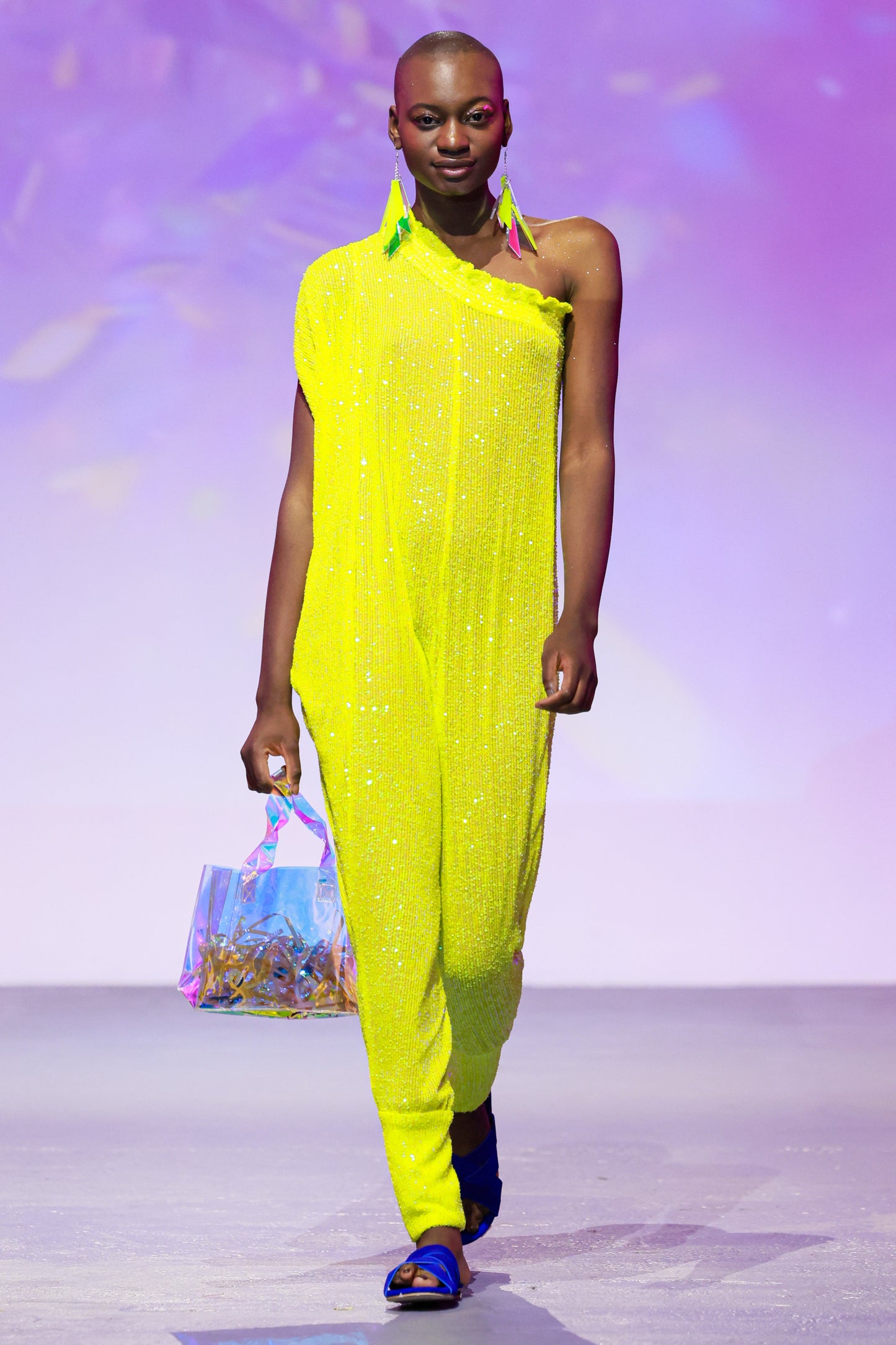 Neon Sequins One Shoulder Jumpsuit