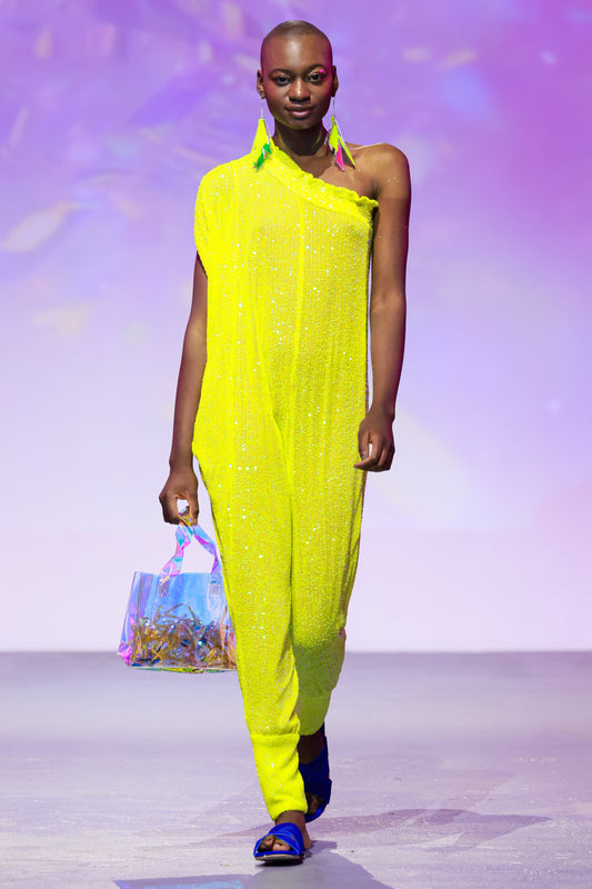 Neon Sequins One Shoulder Jumpsuit
