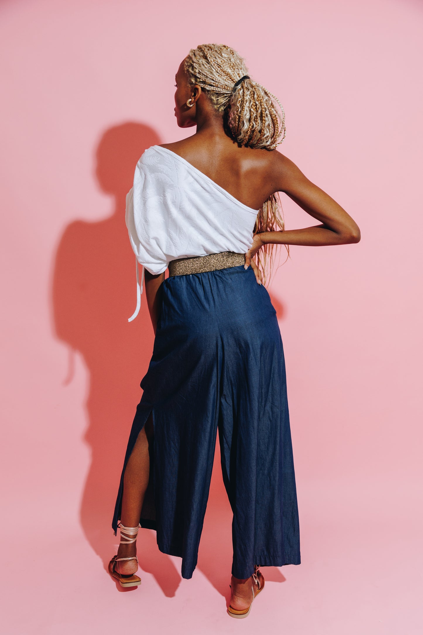 Wide Leg Trouser - Chambray Denim Look