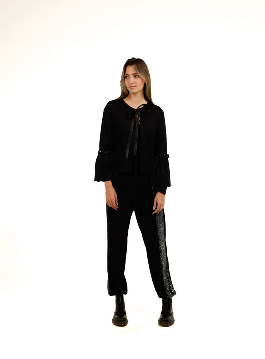 Black Cardi with Ribbon and Bling
