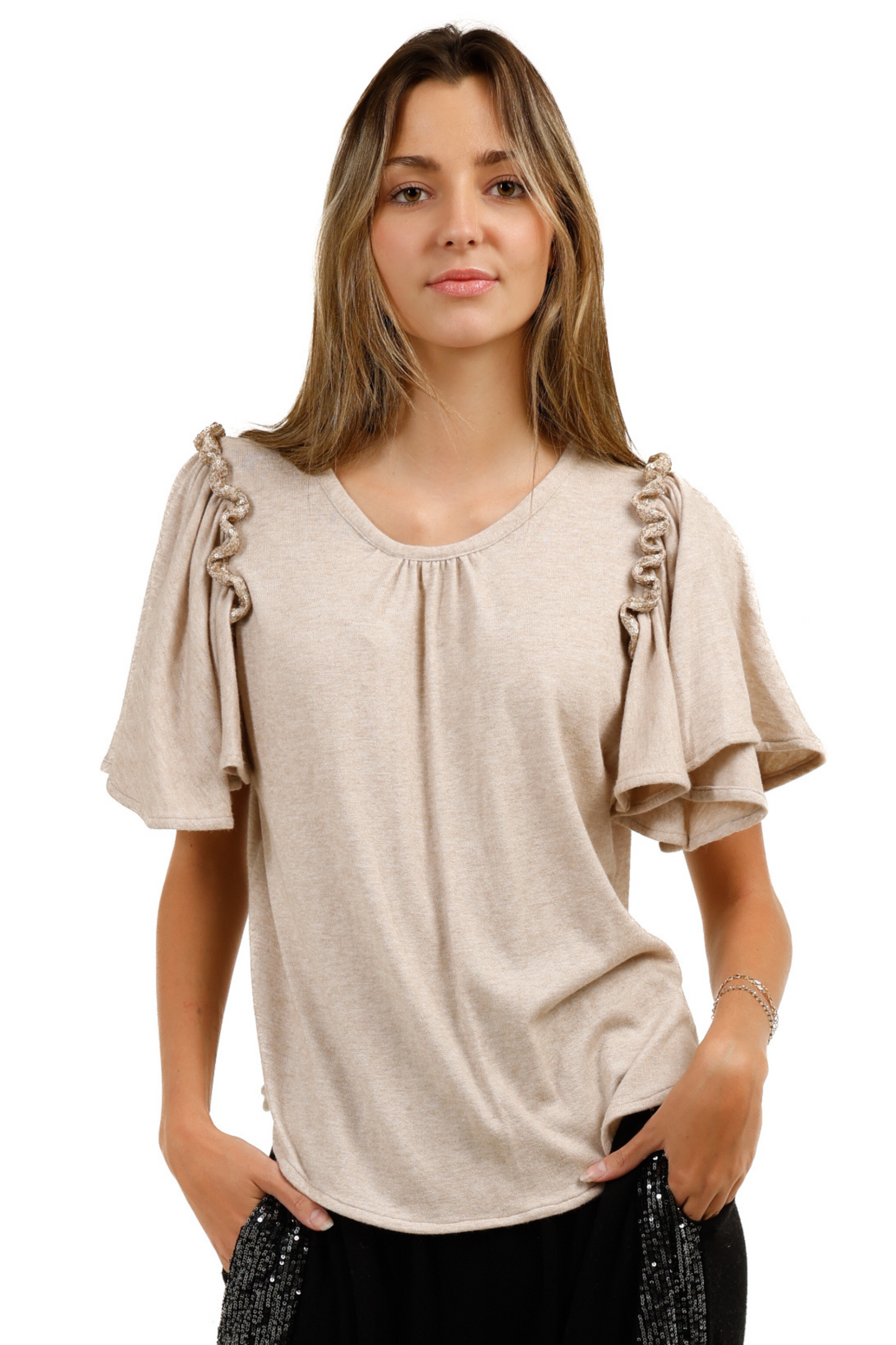 Knit Ruffle Sleeve Top