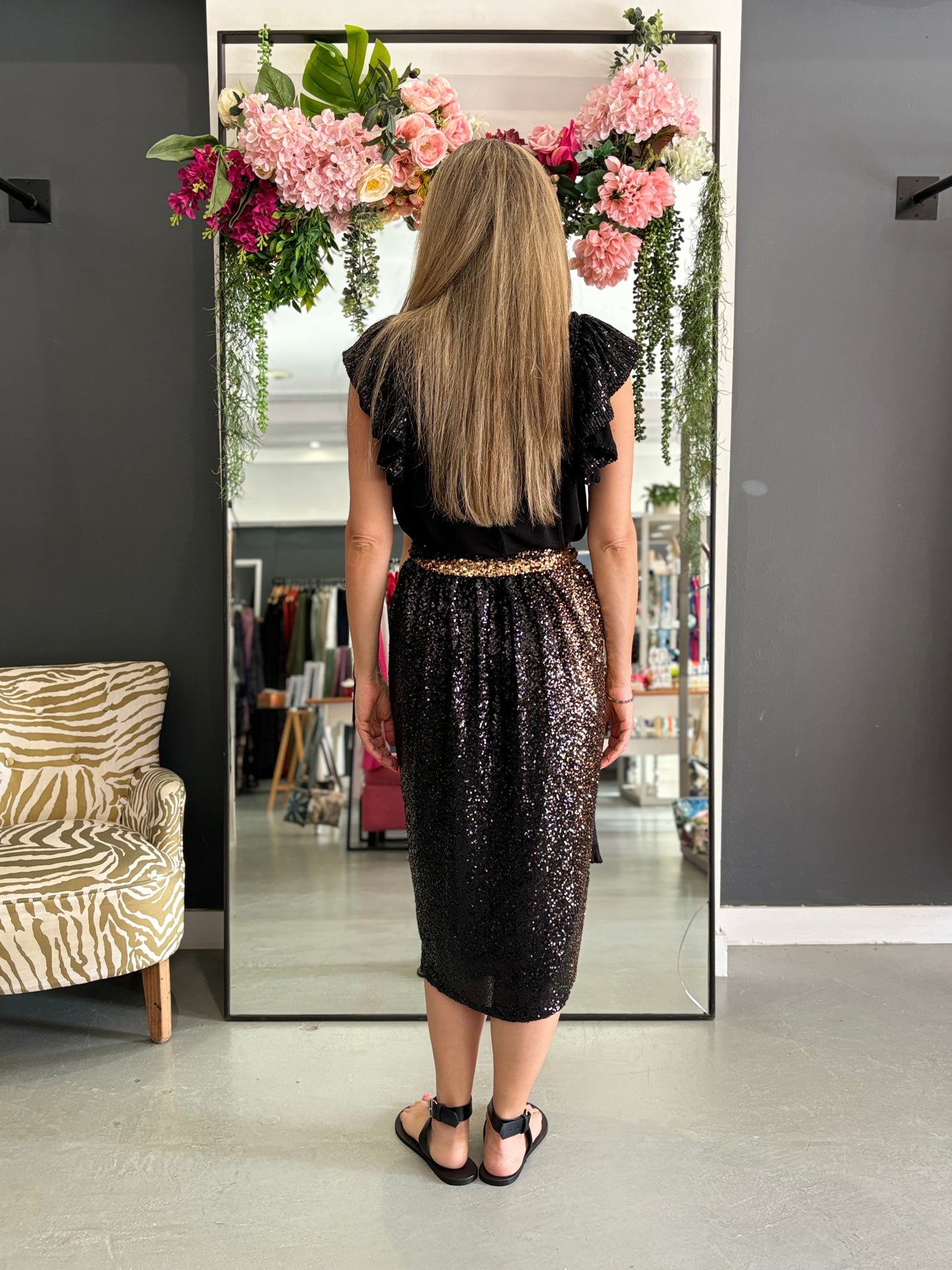 Black Gold Ombré Sequins Wrap Skirt