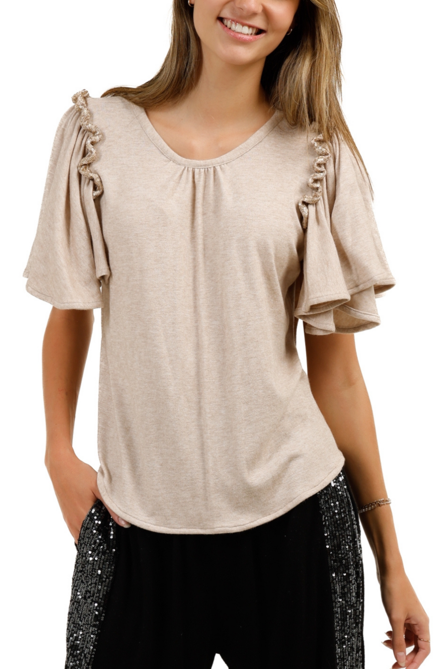 Knit Ruffle Sleeve Top