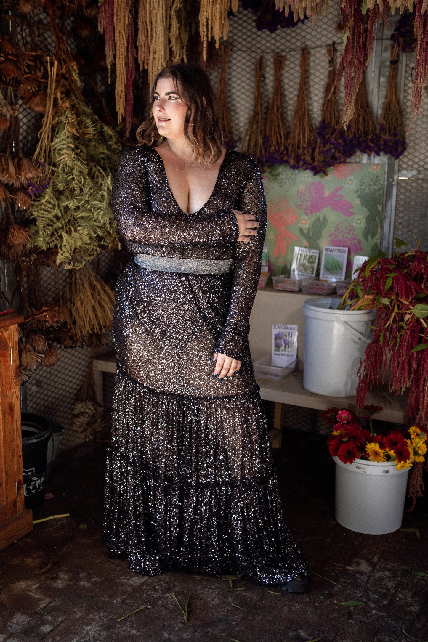 Sequins Tiered Maxi Skirt