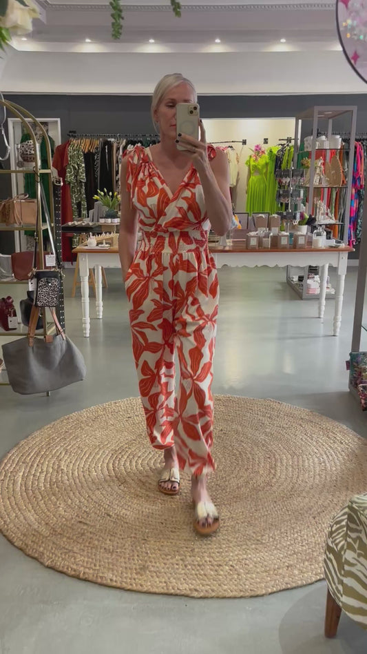 Tangerine Floral Grecian Jumpsuit