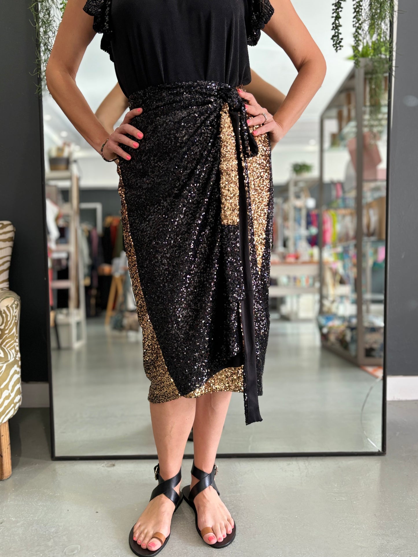 BLACK GOLD OMBRE SEQUINS WRAP SKIRT