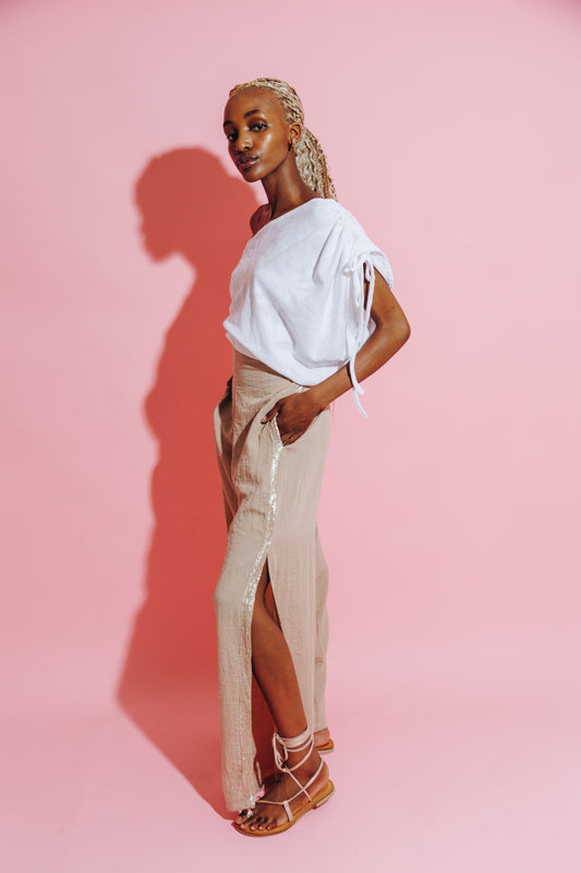 CHAMPAGNE SLIT LEG TROUSER