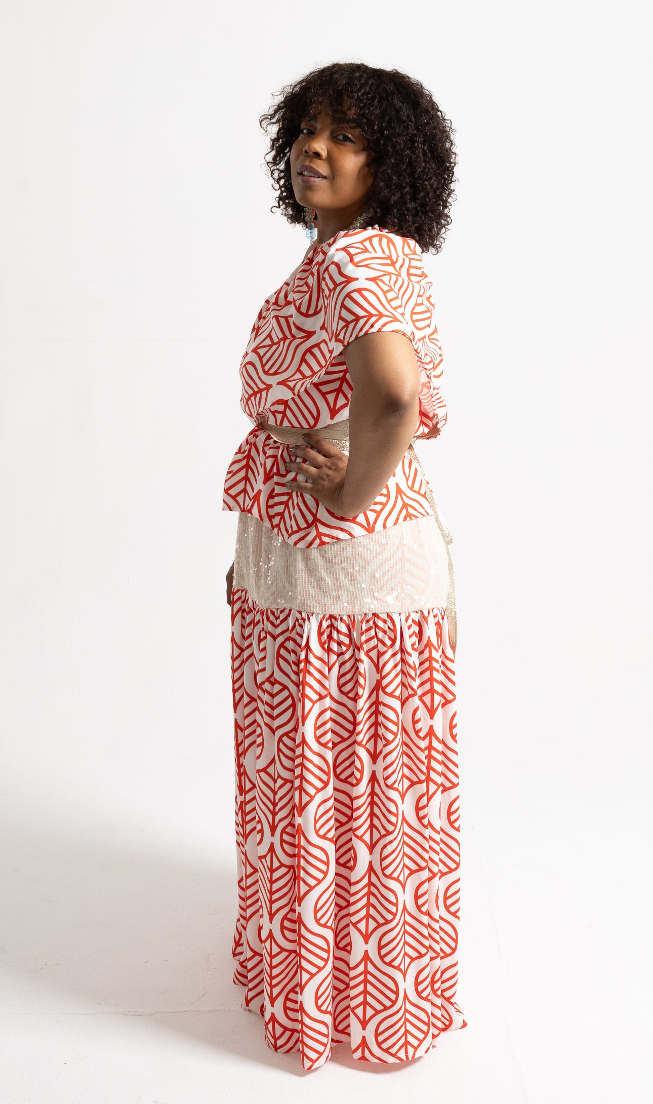 Coral Exotic Ruffle One Shoulder Top