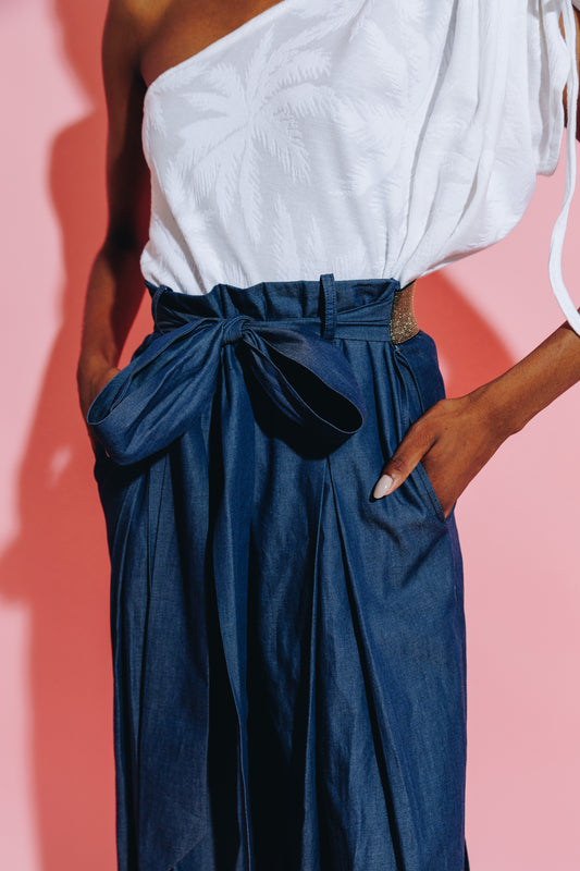 WIDE LEG TROUSER - CHAMBRAY DENIM LOOK