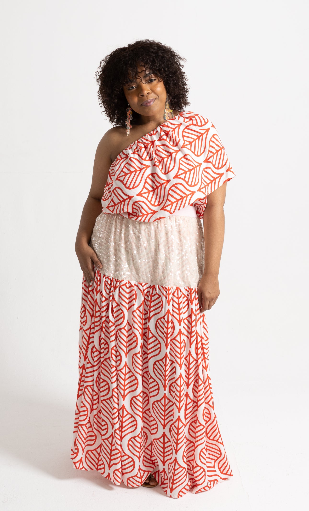 Coral Exotic Ruffle One Shoulder Top