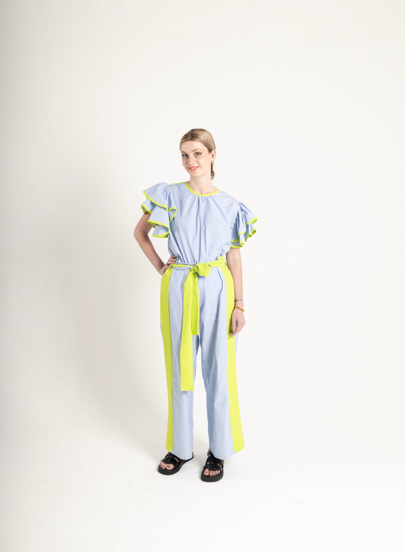 Neon Trim Ruffle Top