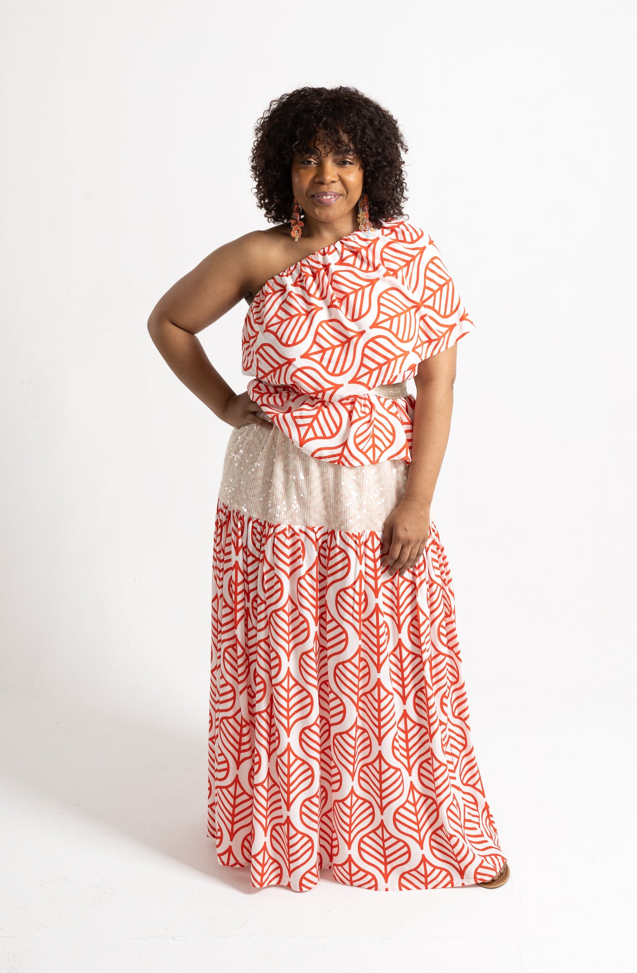 Coral Exotic Ruffle One Shoulder Top