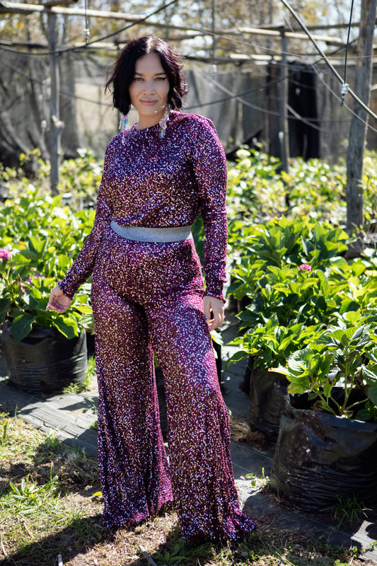 BLACK CHERRY SEQUINS LONG SLEEVE TOP