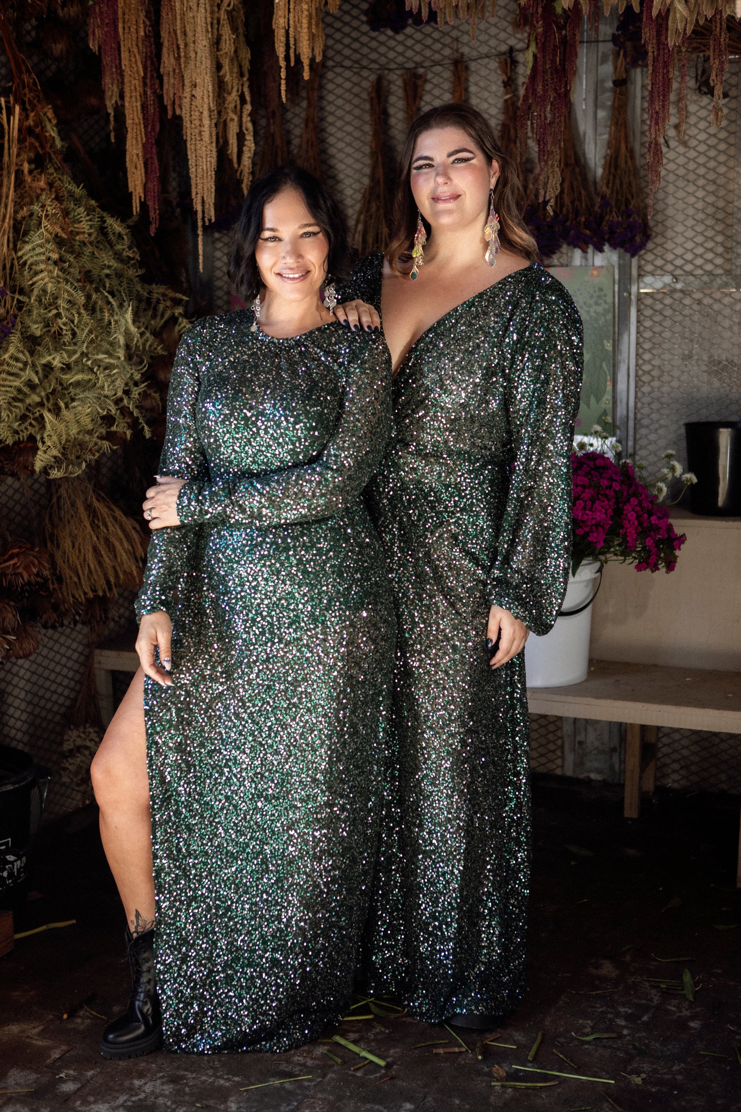 SEQUINS EMERALD TWIST MAXI DRESS - MAKE TO ORDER